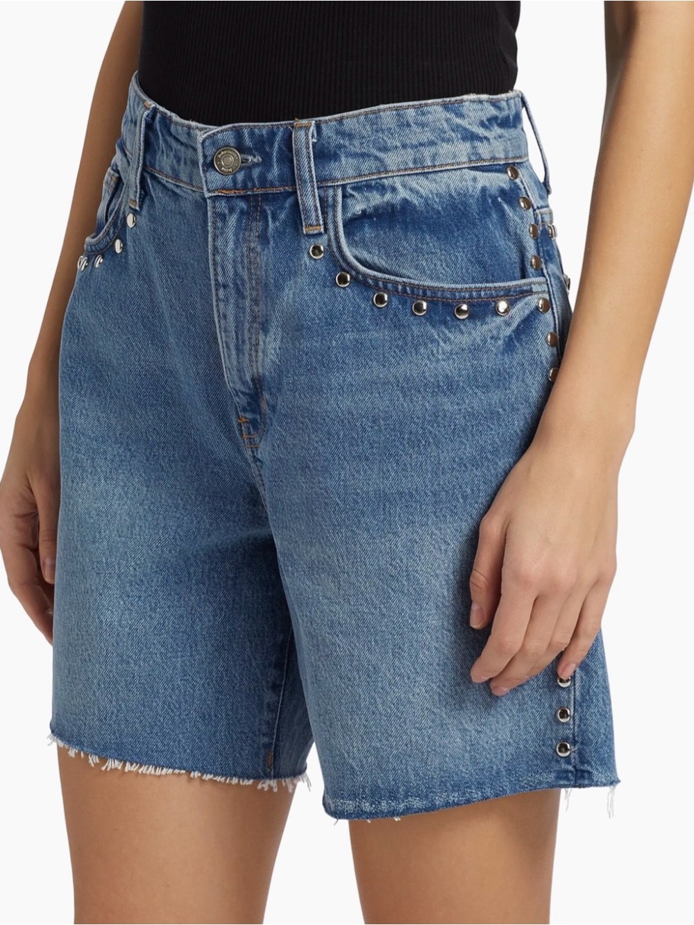 Reformation Blue Denim Studded High-Rise Shorts